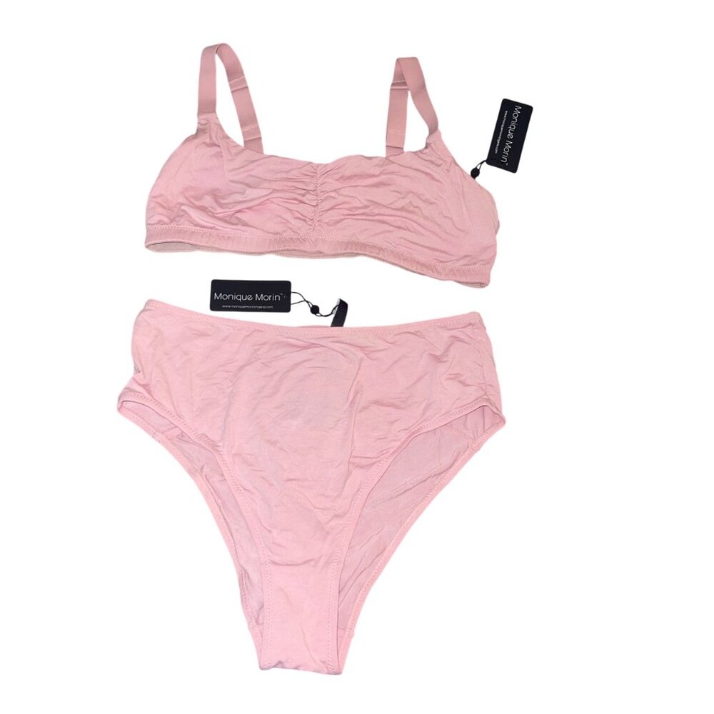 Monique Morin Pink Bralette Panty Set Size XL Modal Back Cut-out Design New - Picture 12 of 12
